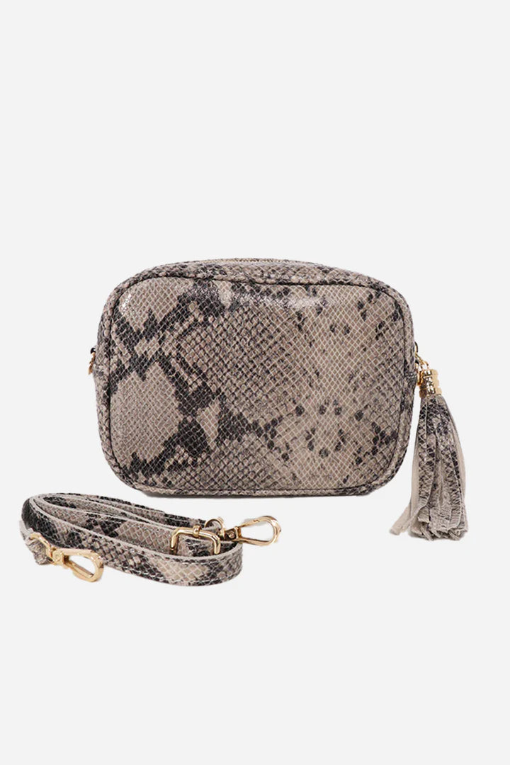 Neutral Tones Italian Leather Animal Snake Print Camera Bag Moonflowershops