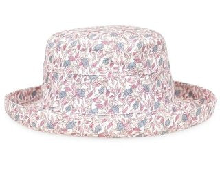 Ladies Floral Print Turn Up Brim Sun Hat Pink