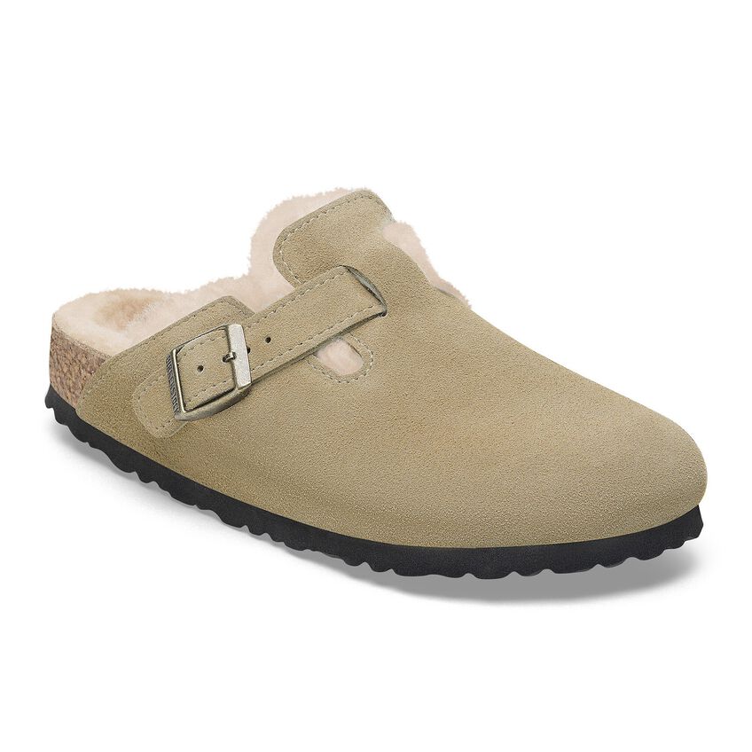 Birkenstock Boston Shearling Suede Leather - Taupe  - PLEASE CALL FOR SIZE AVAILABILITY