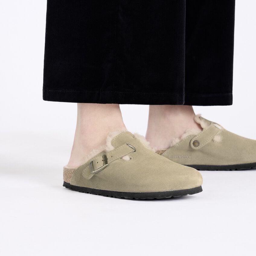 Birkenstock Boston Shearling Suede Leather - Taupe  - PLEASE CALL FOR SIZE AVAILABILITY