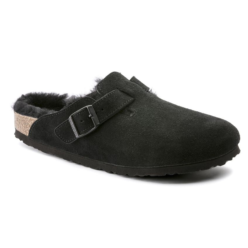 Birkenstock Boston Shearling Suede Leather - Black  - PLEASE CALL FOR SIZE AVAILABILITY