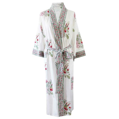 Powell Craft Mint Green and Pink Floral Block Print Dressing Gown