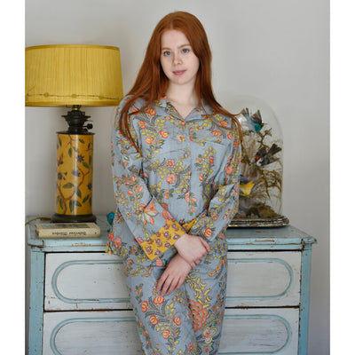 Powell Craft Grey, Coral and Mustard Print Pyjama Set
