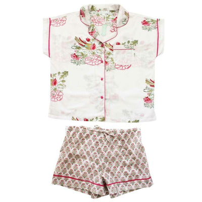 Powell Craft Pink and Mint Floral Block Print Short Pyjamas
