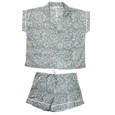 Powell Craft Cornflower Blue Floral Short Pyjamas