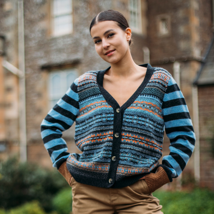 Eribe Stobo Fairisle V Neck Cardigan - Phoebe - PLEASE CALL FOR SIZE AVAILABILITY