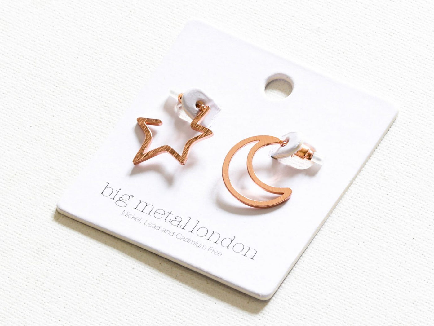 Chiarra Moon and Star Mismatched Studs, Rose Gold Finish