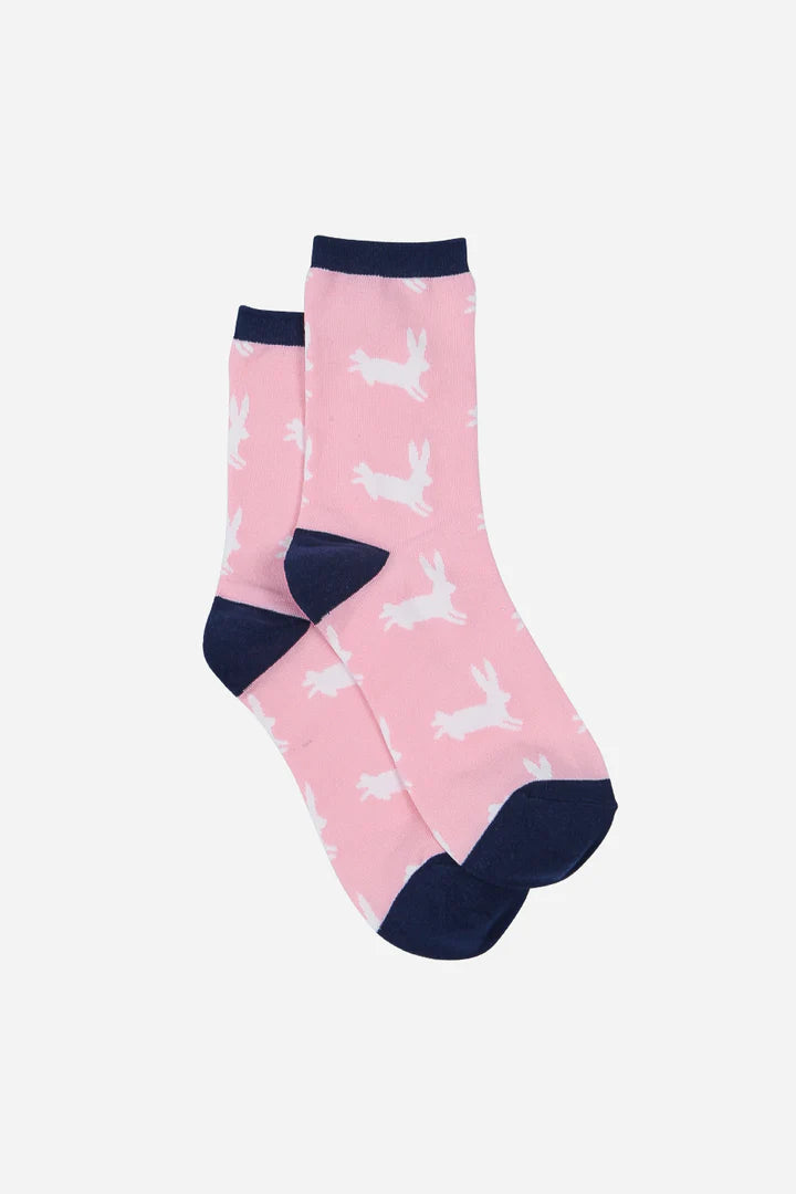 Pink Navy Women's Rabbit Print Bamboo Socks