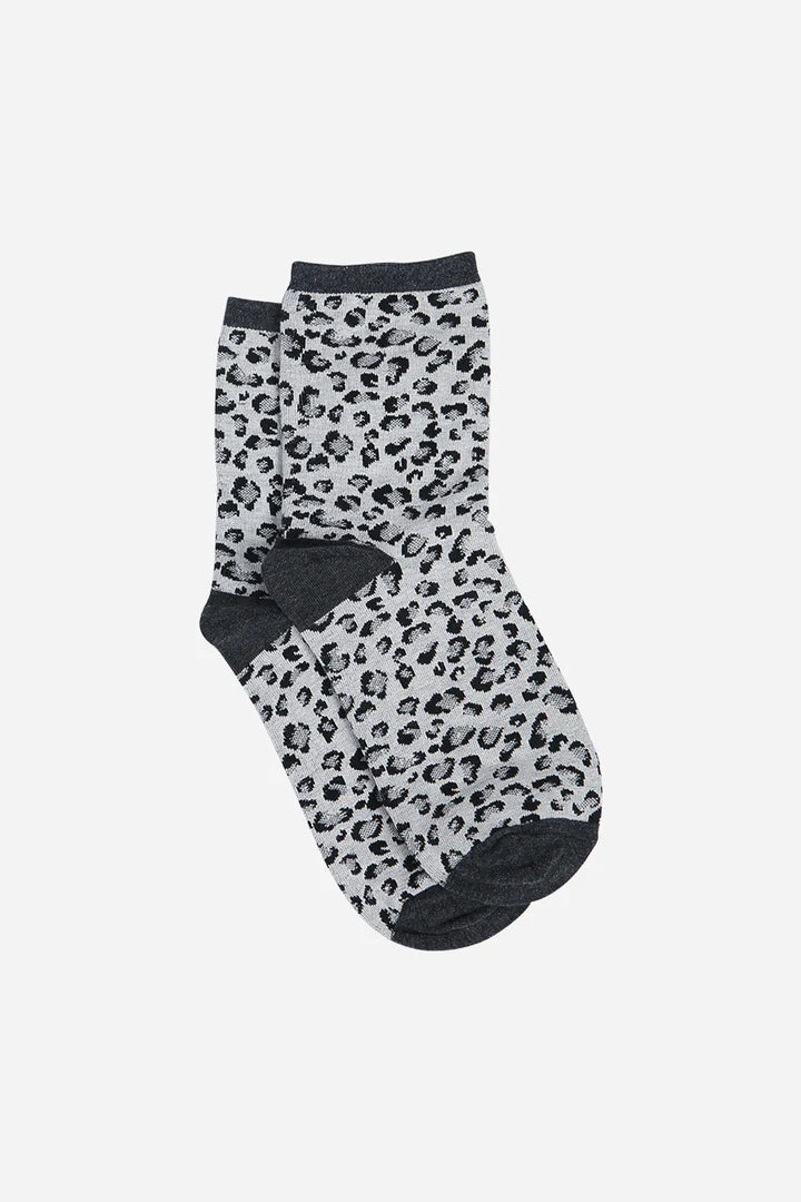 Grey Micro Leopard Print Cotton Socks