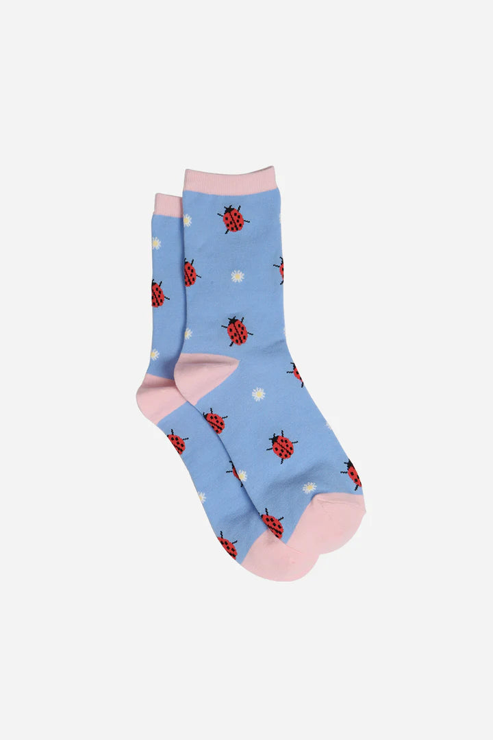 Blue Pink Ladybird and Daisy Bamboo Socks