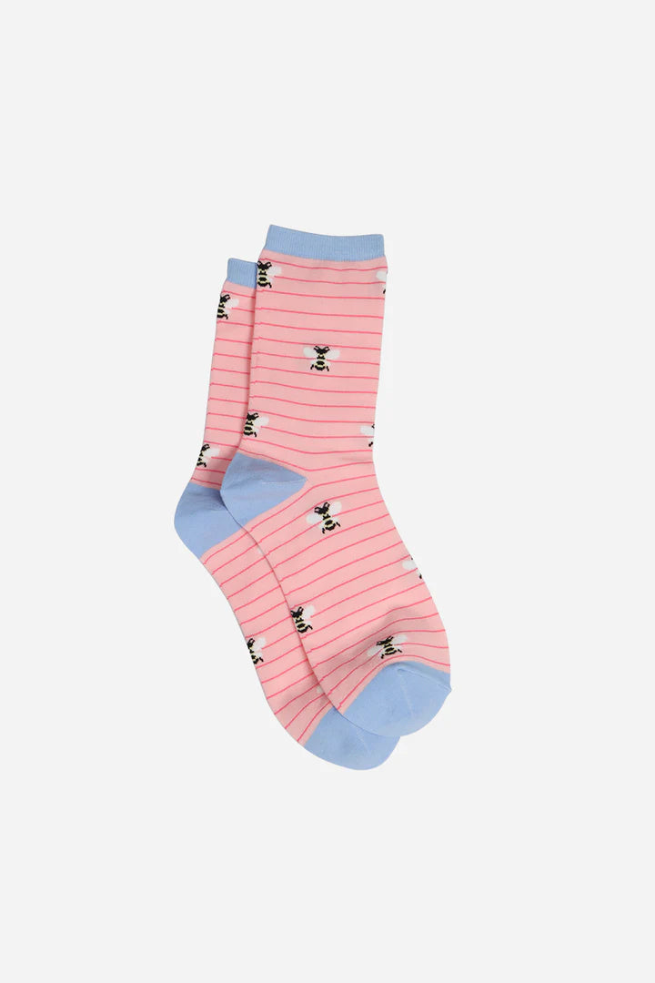 Pink Blue Bumblebee Stripe Bamboo Socks