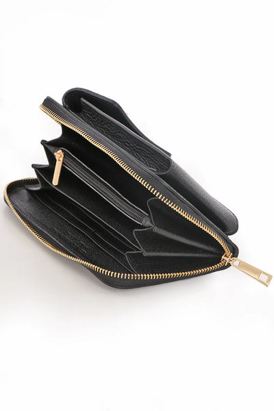 Black Italian Leather Mobile Phone Wallet Combo Bag.