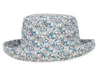 Ladies Floral Print Turn Up Brim Sun Hat - Blue