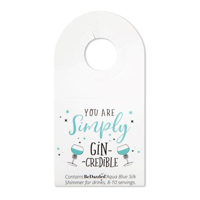 You are Simply GINCredible! - bottle neck gift tag containing Aqua Blue shimmer