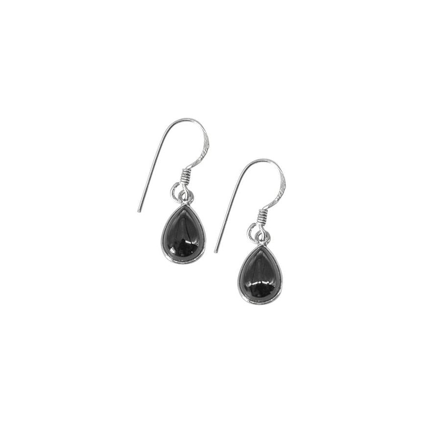 Silver Single Teardrop Earrings with Black Onyx