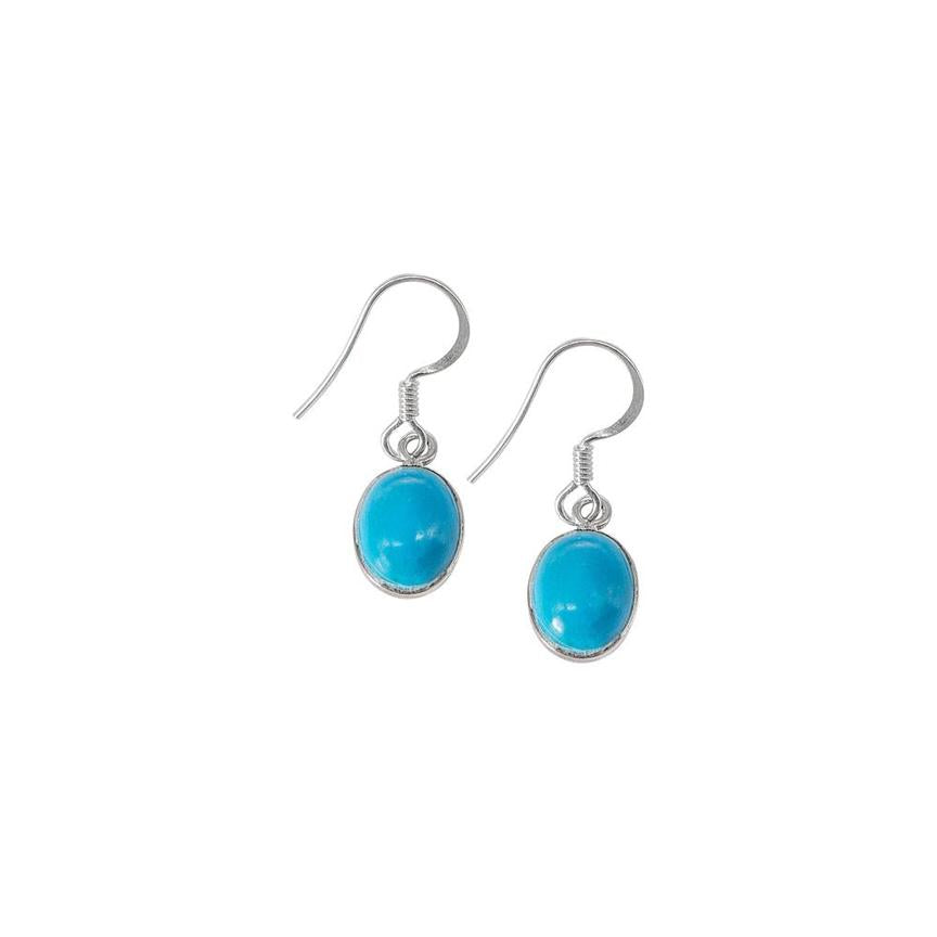 Silver Single Oval Drop Earrings with Turquoise