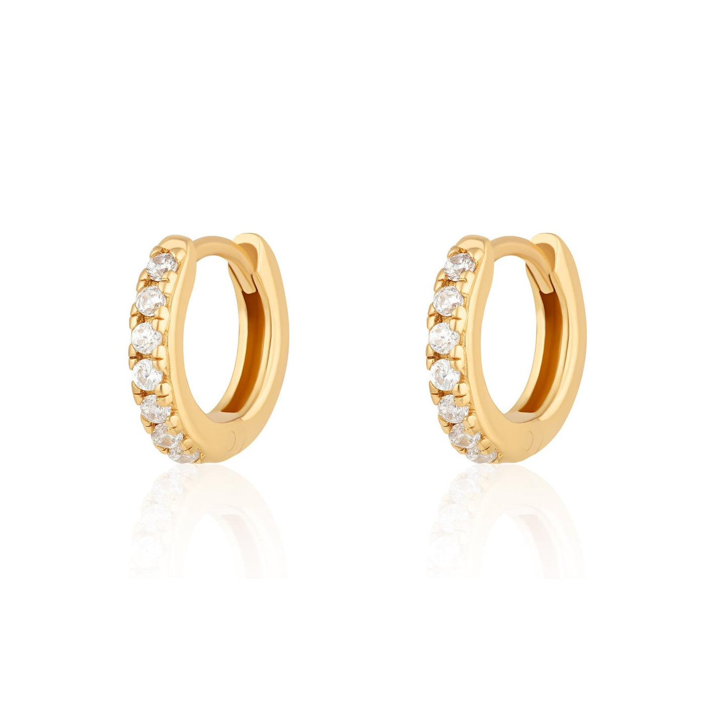 Huggie Earrings with Clear Stones in Gold Plated Silver
