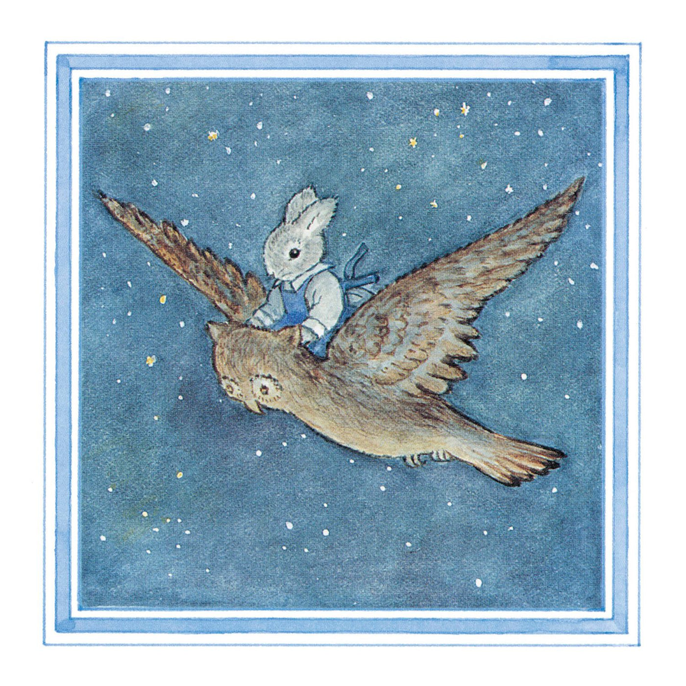 Little Grey Rabbit Night Owl Greetings Card.