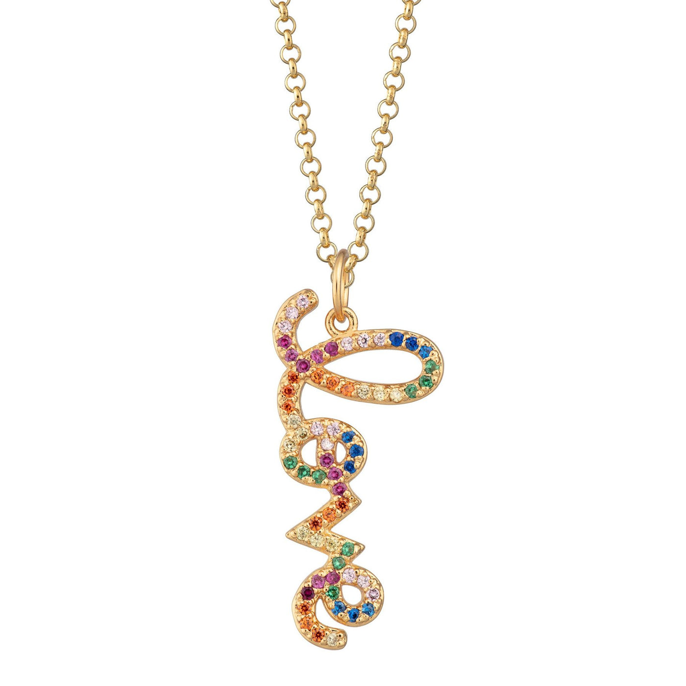 Rainbow Love Necklace in Gold Tones with Slider Clasp