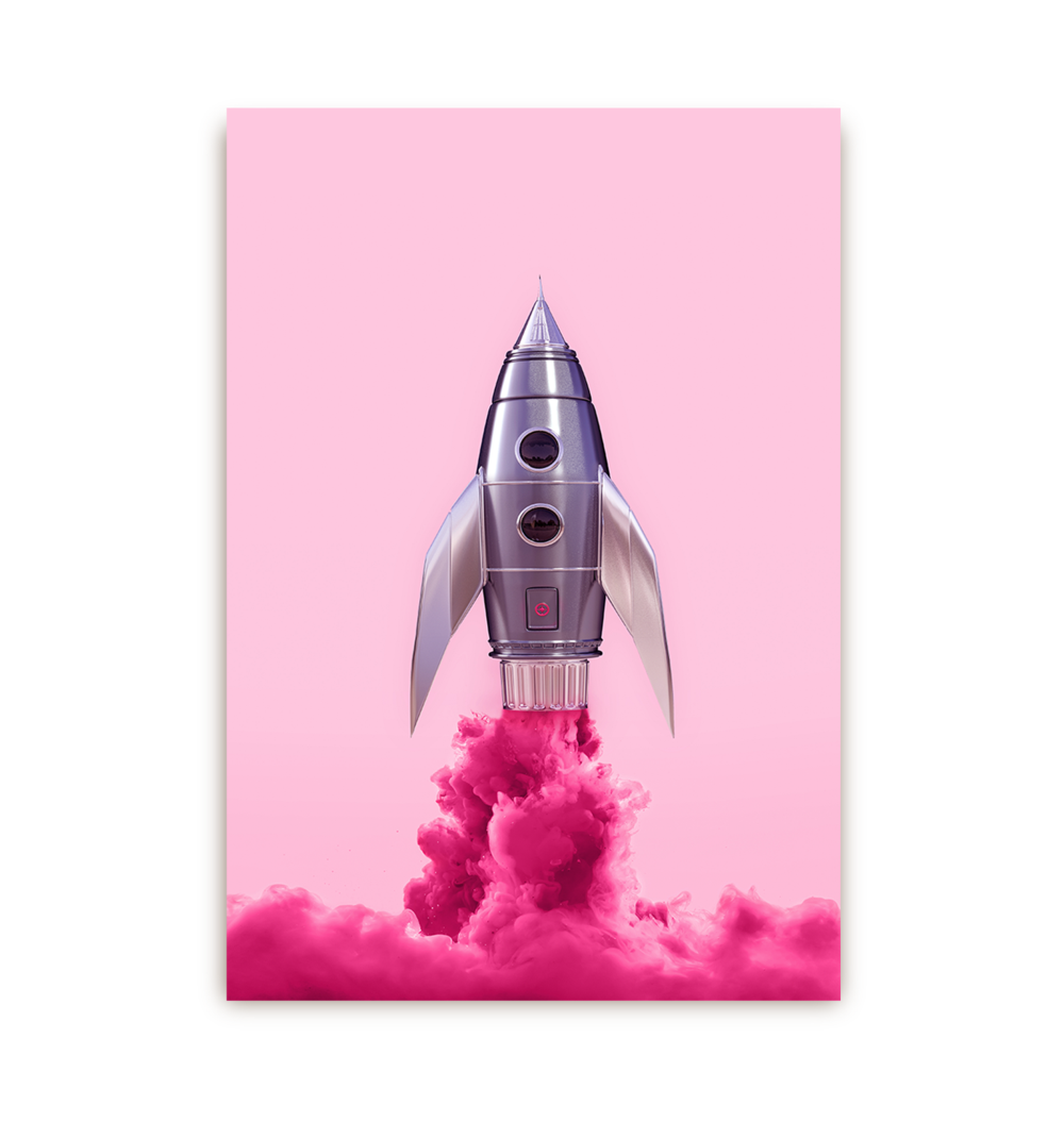 Lagom Pink Rocket Postcard