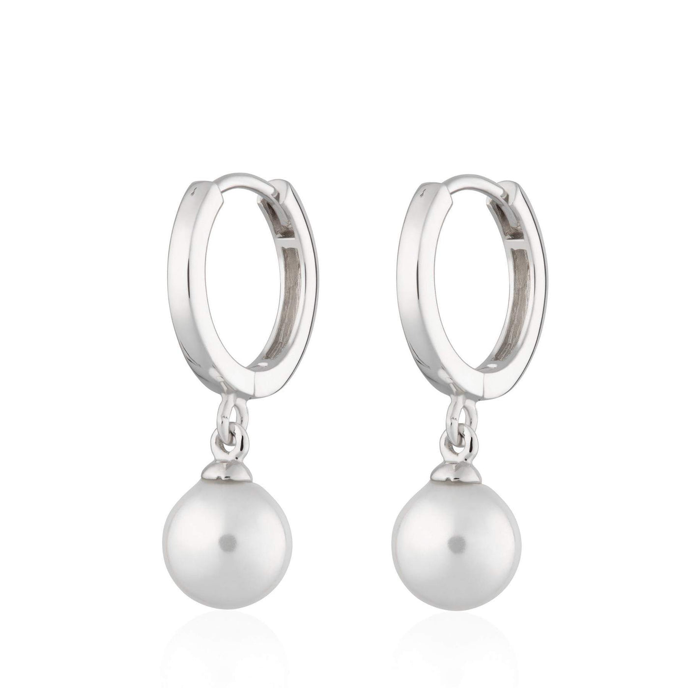 Modern Pearl Huggie Hoop Earrings in Silver