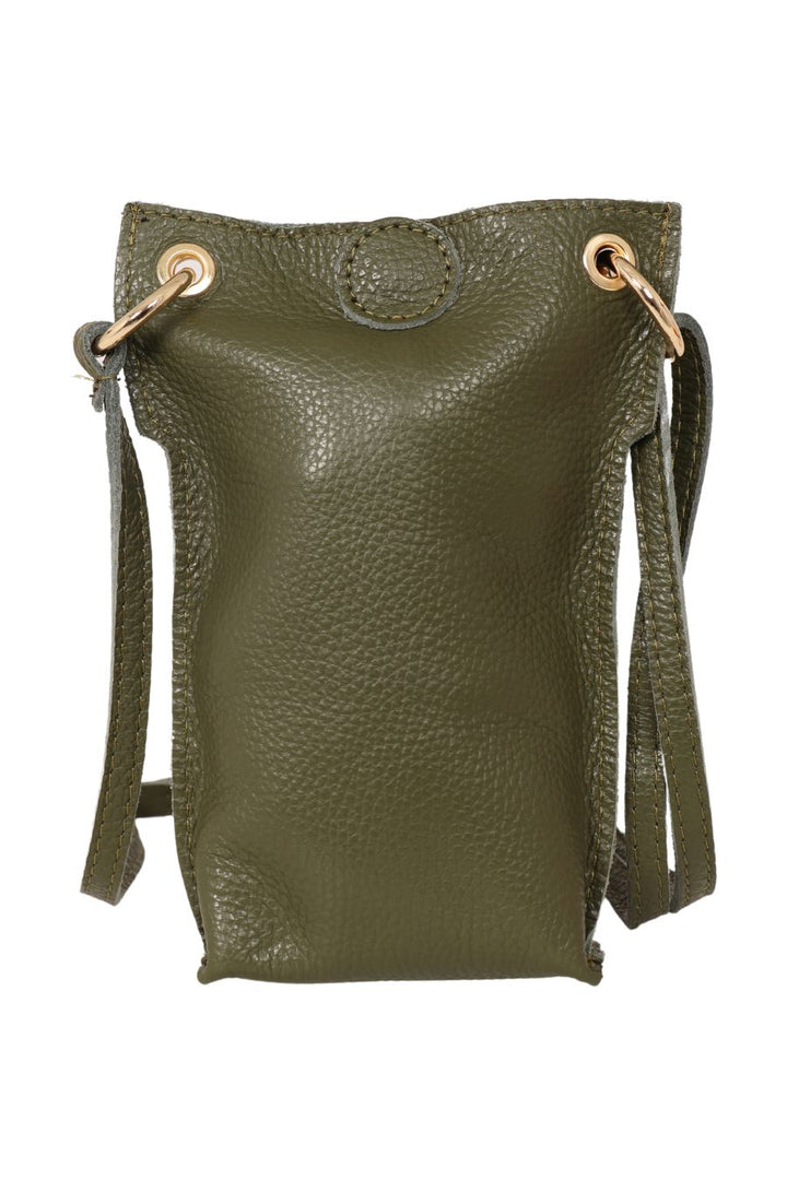 Khaki Italian Leather Crossbody Phone Pouch Bag