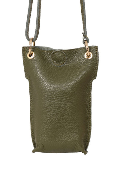 Khaki Italian Leather Crossbody Phone Pouch Bag