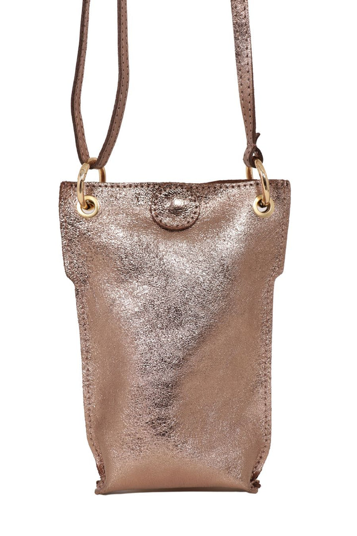 Champagne Italian Leather Crossbody Phone Pouch Bag