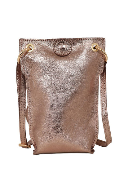 Champagne Italian Leather Crossbody Phone Pouch Bag