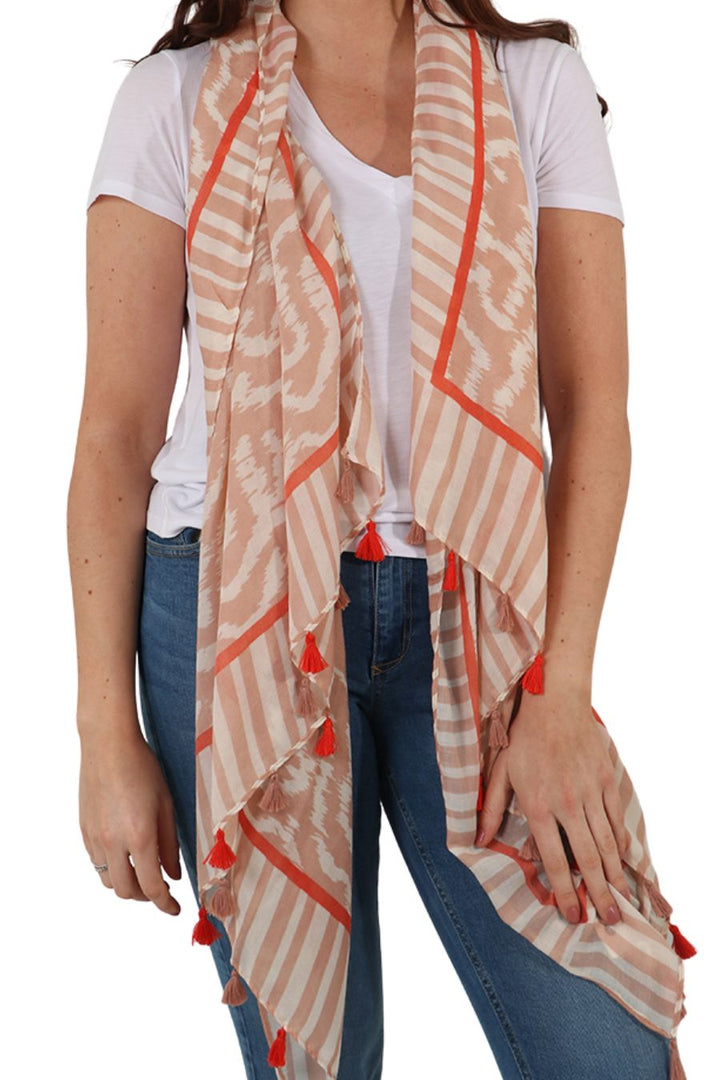 Light Pink Abstract Aztec Style Print Scarf with Tassels