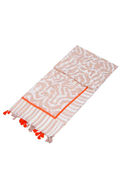 Light Pink Abstract Aztec Style Print Scarf with Tassels