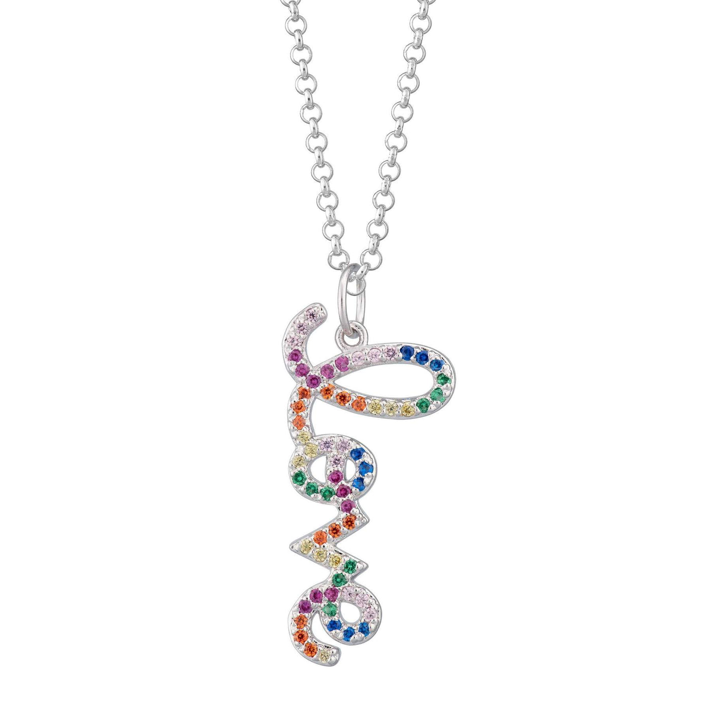 Rainbow Love Necklace in Silver Tones with Slider Clasp