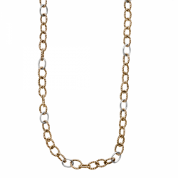 Waxing Poetic Medium Twisted Brass Link with Silver Rings Necklace. 36"