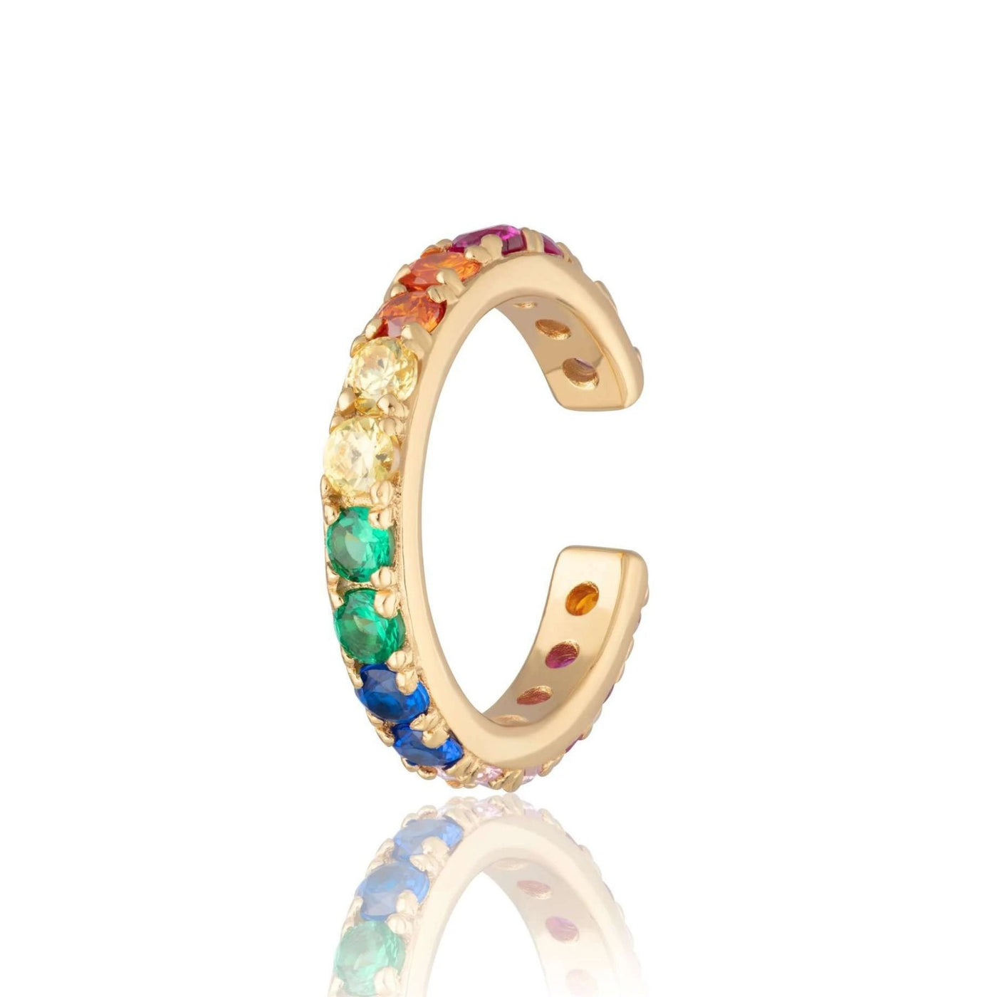 Single Ear Cuff with Rainbow Stones in Gold Plated Silver