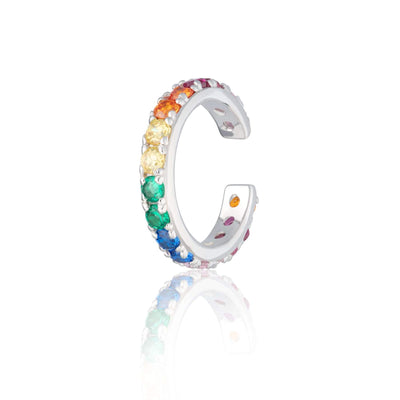Single Ear Cuff with Rainbow Stones in Silver