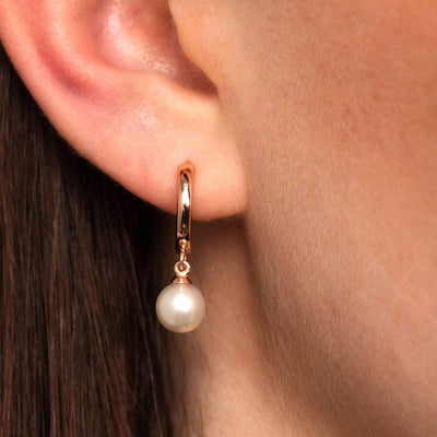 Modern Pearl Huggie Hoop Earrings in Gold Plated Silver