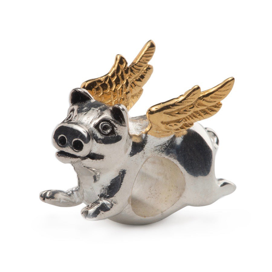 Redbalifrog When Pigs Fly ( Gold Wings) Charm Bead