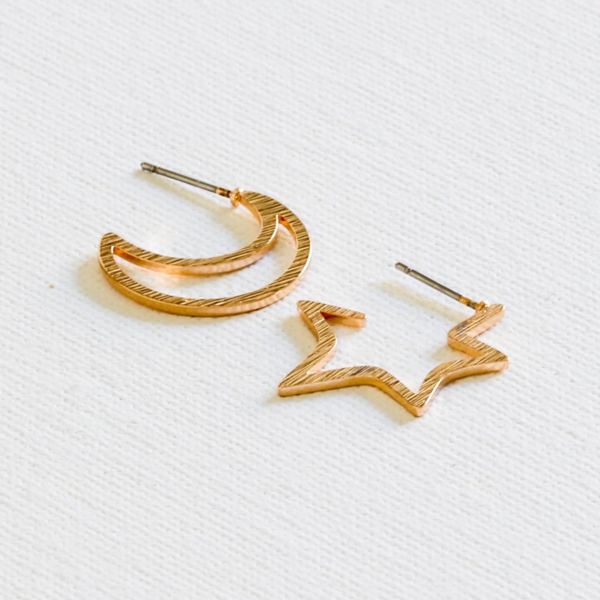 Chiarra Moon and Star Mismatched Studs, Gold Finish