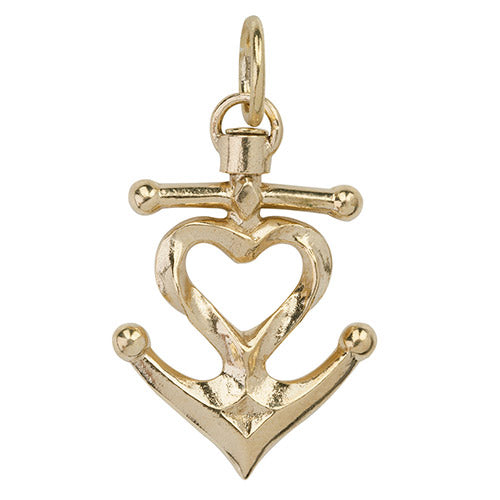 Heart Anchor Brass Charm